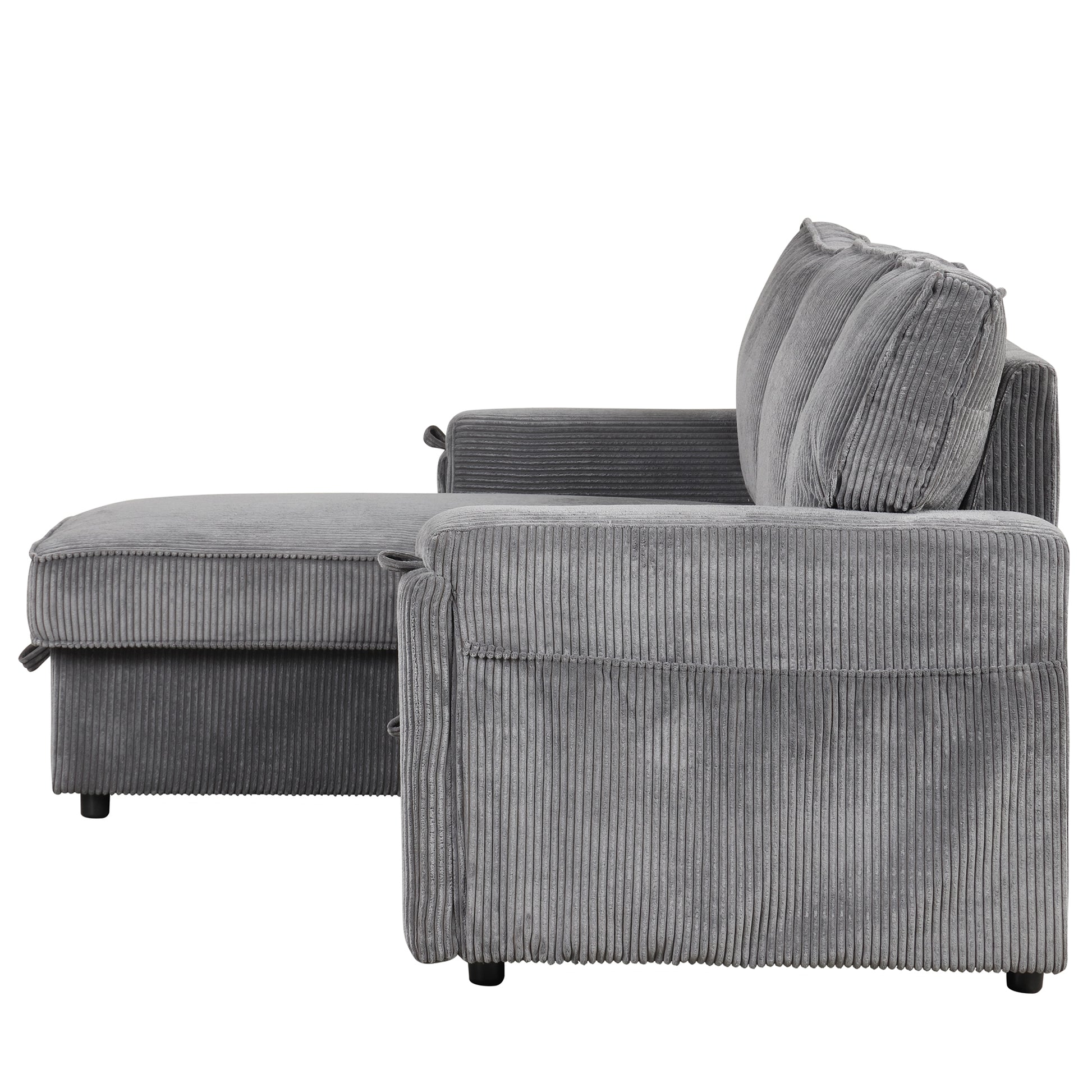 Upholstery Sleeper Sectional Sofa With Storage Bags And 2 Cup Holders On Arms Gray Wood Cushion Back Square Arms Polyester 3 Seat