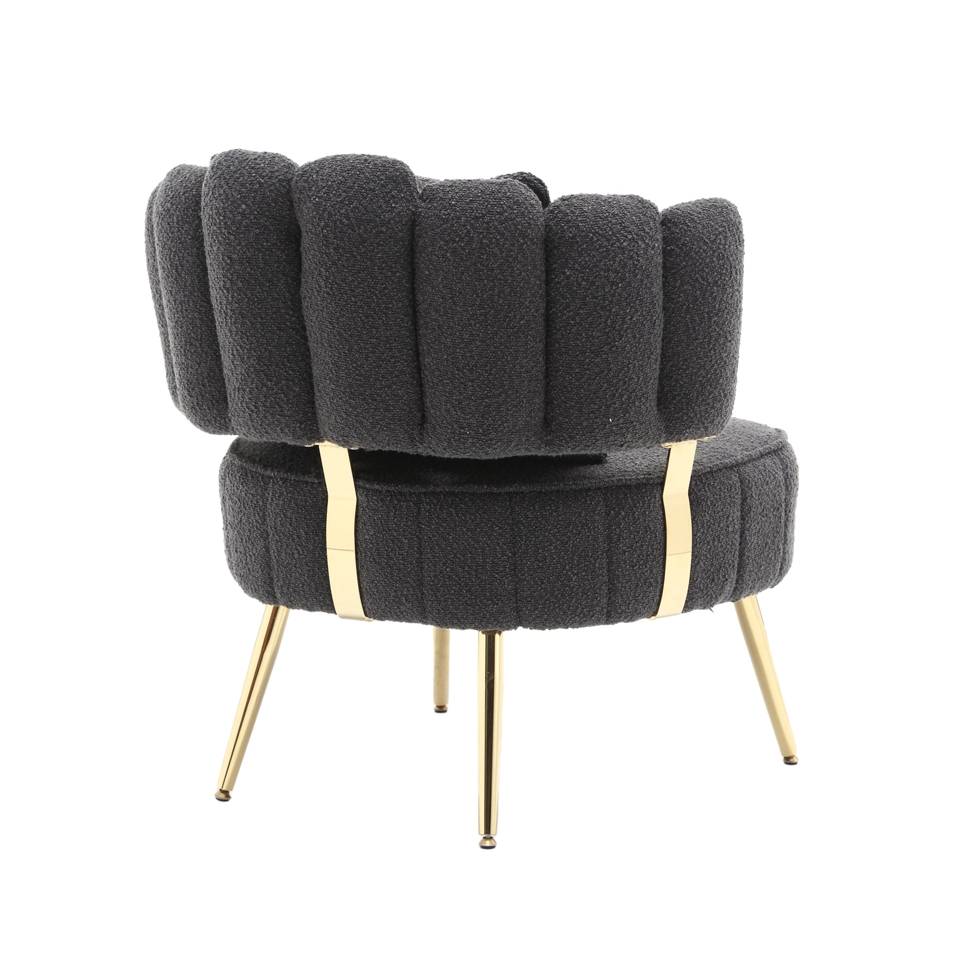 Coolmore Boucle Accent Chair Modern Upholstered Armchair Tufted Chair With Metal Frame, Single Leisure Chairs For Living Room Bedroom Black Boucle