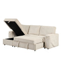 Upholstery Sleeper Sectional Sofa With Storage Bags And 2 Cup Holders On Arms Beige Wood Cushion Back Square Arms Polyester 3 Seat