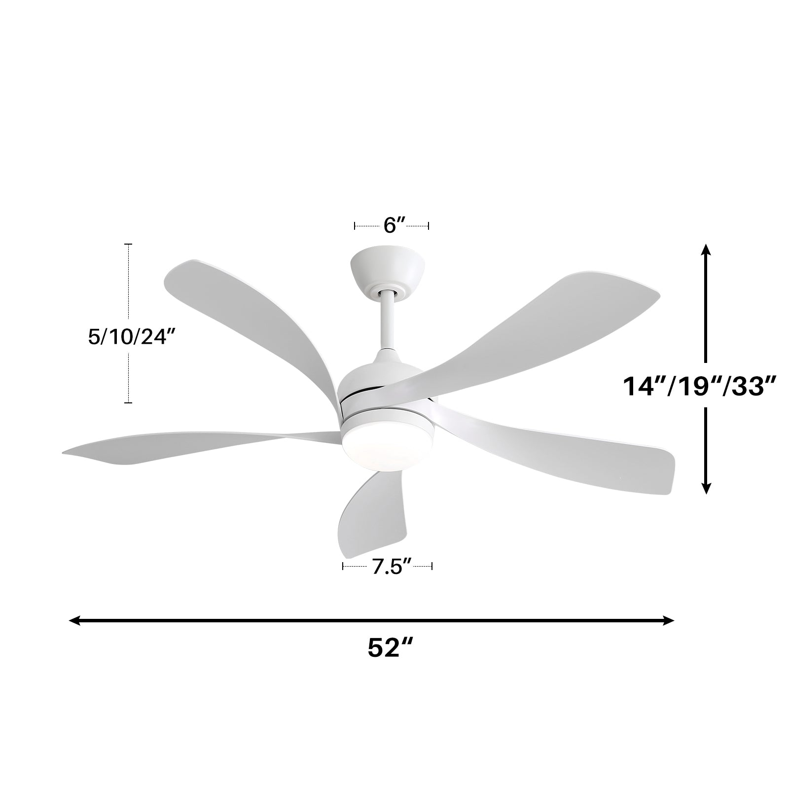 52 Inch Modern Led With 3 Color Dimmable 5 Abs Blades Remote Control Reversible Dc Motor White For Bedroom White Abs