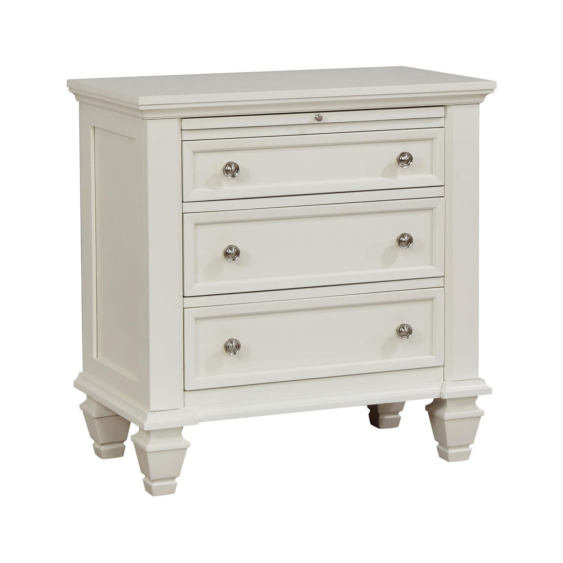 Cream White 3 Drawer Nightstand With Pull Out Tray Cream White White 3 Drawers Bedroom Drawer Storage Coastal Rubberwood Felt Lined Drawers White Wood