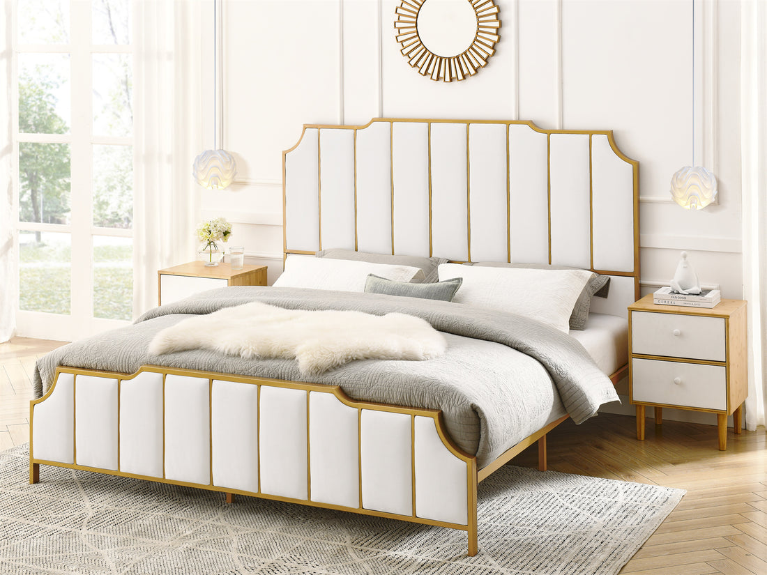 Queen Size Bed Frame,Upholstered Platform Bed & High Headboard With Wood Slat Support,No Box Spring Needed,Easy Assembly, Velvet White Box Spring Not Required Queen White Metal Bedroom Bed Frame Velvet Metal