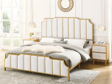 Queen Size Bed Frame,Upholstered Platform Bed & High Headboard With Wood Slat Support,No Box Spring Needed,Easy Assembly, Velvet White Box Spring Not Required Queen White Metal Bedroom Bed Frame Velvet Metal