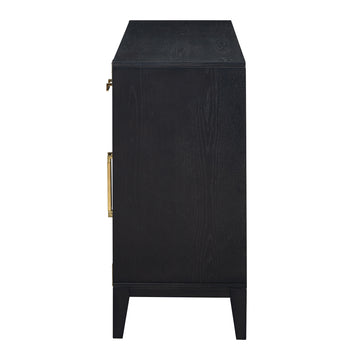 6 Drawer And 2 Cabinet Retro Sideboard With Extra Large Storage Space, With Gold Handles And Solid Wood Legs, For Kitchen And Living Room Black Black Solid Wood Mdf