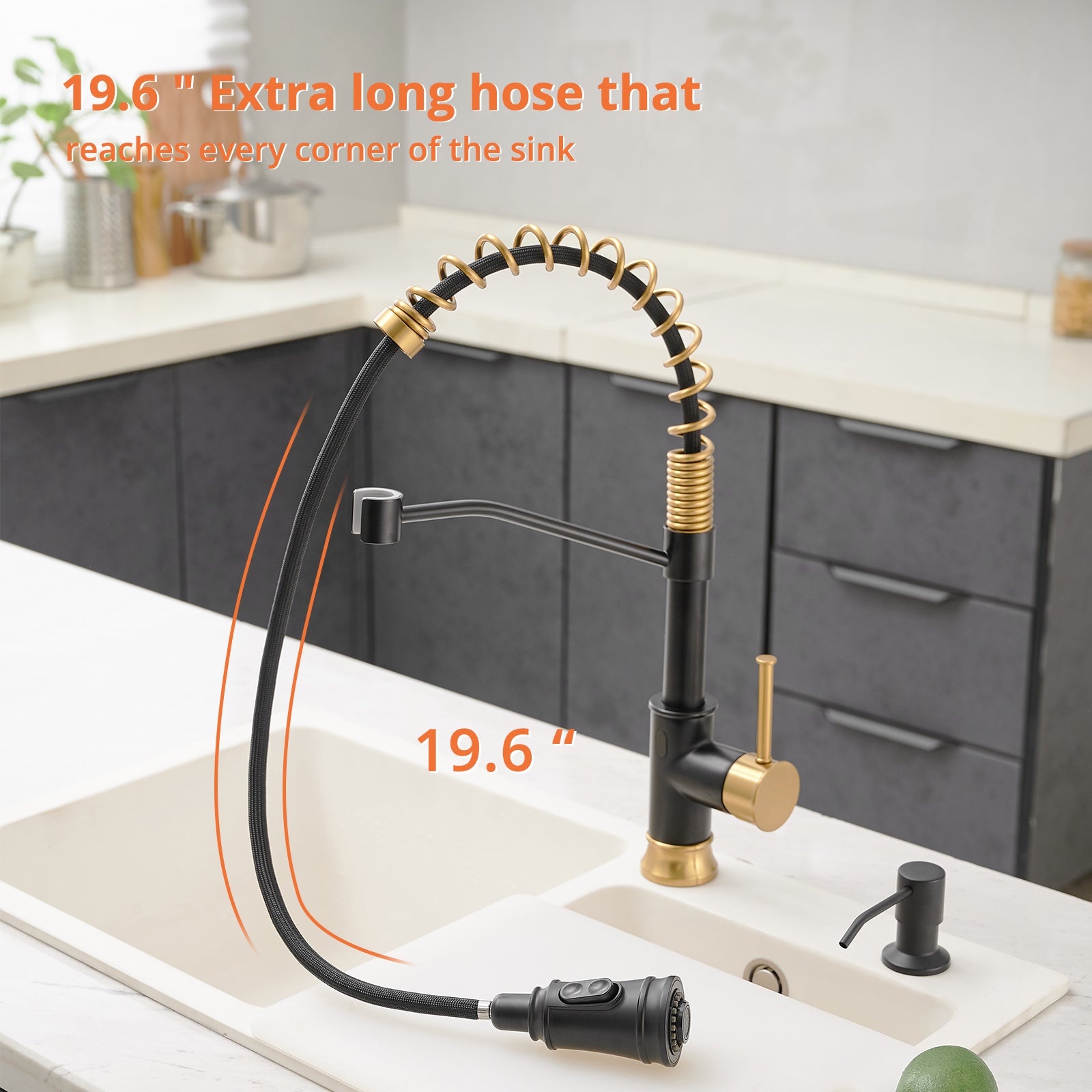 Touchless Kitchen Faucet,Hands Free Automatic Smart Kitchen Faucet Black Gold Kitchen Contemporary Ceramic Brass