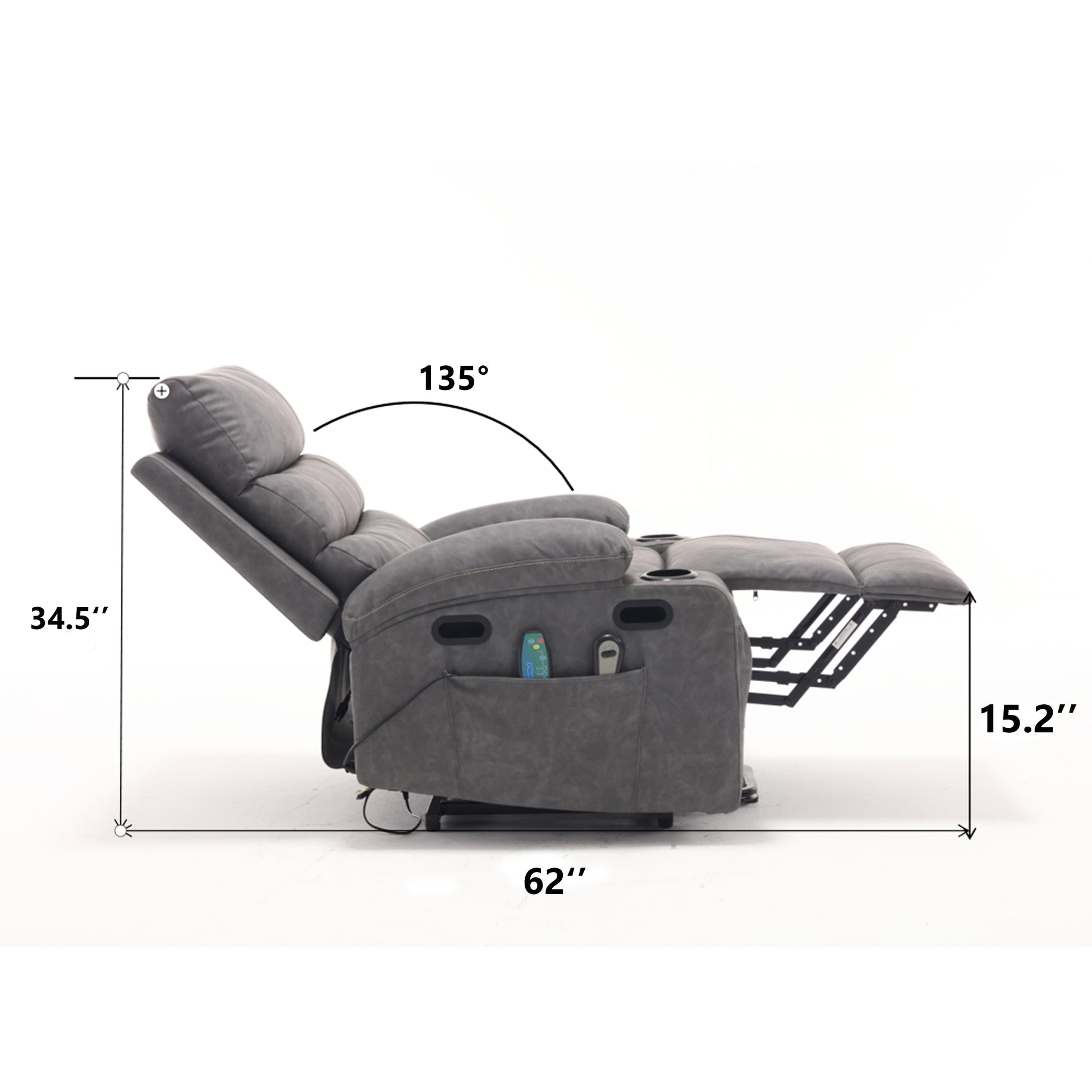 21"Seat Width,Large Size Electric Power Lift Recliner Chair Sofa For Elderly, 8 Point Vibration Massage And Lumber Heat, Remote Control, Side Pockets And Cup Holders, Cozy Fabric, Overstuffed Arm Pu Gray Pu