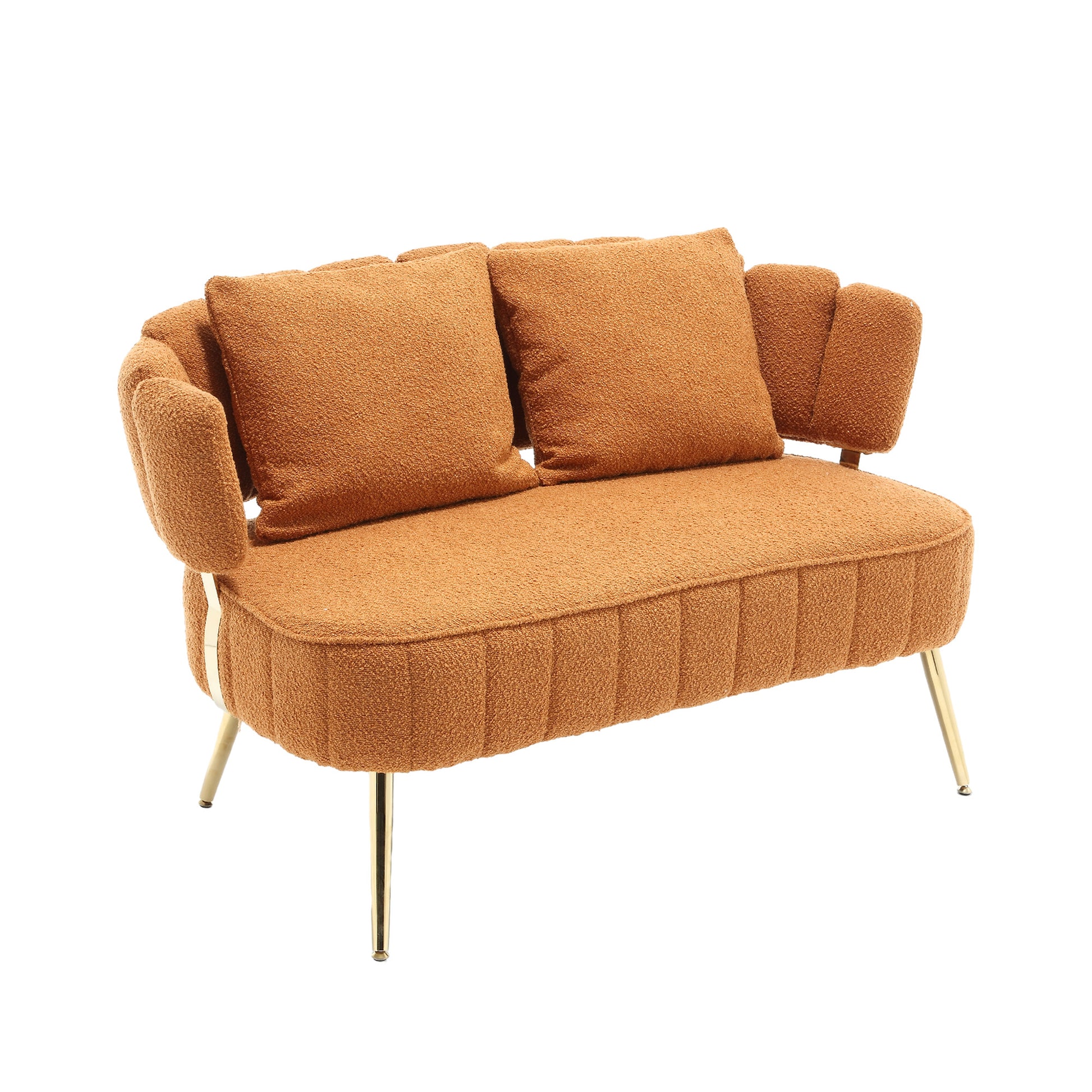 Coolmore Polyester Accent Sofa Modern Upholstered Armsofa Tufted Sofa With Metal Frame, Single Leisure Sofa For Living Room Bedroom Office Balcony Orange Boucle