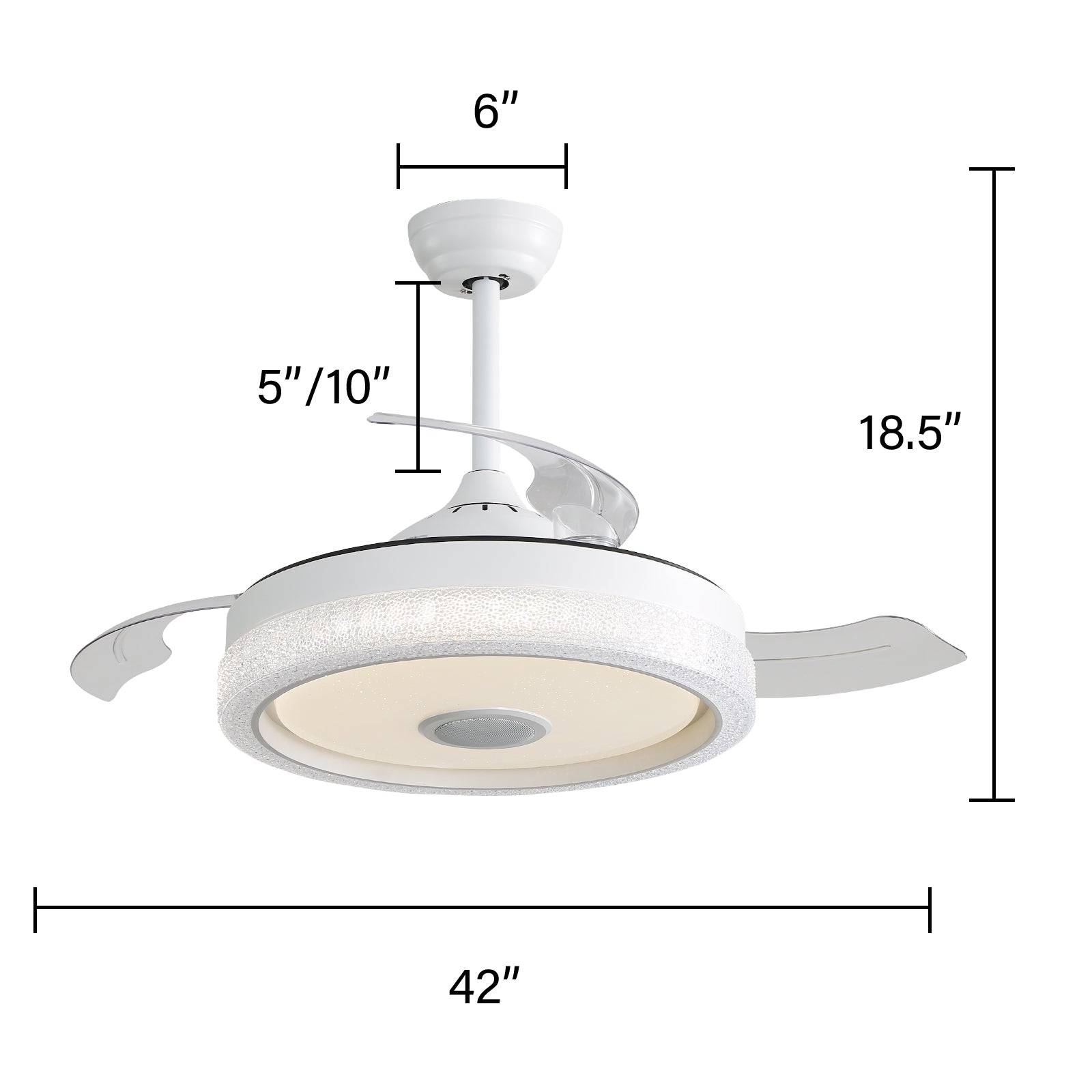 42 Inch Modern Invisible , 120V 3 Abs Blades Remote Control Reversible Dc Motor, With 36W Led Light Smart App Control, Past Etl White Pc