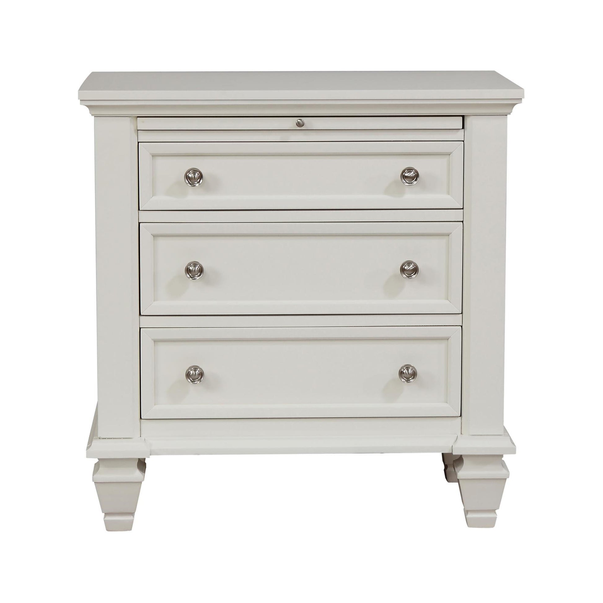 Cream White 3 Drawer Nightstand With Pull Out Tray Cream White White 3 Drawers Bedroom Drawer Storage Coastal Rubberwood Felt Lined Drawers White Wood