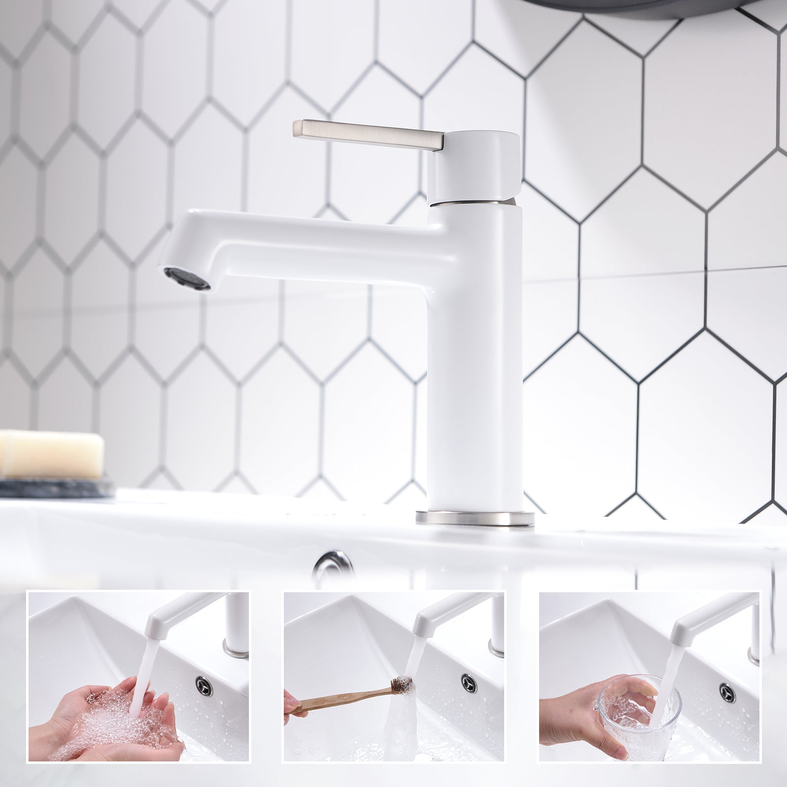 White Bathroom Faucet For Sink 1 Hole, Bathroom Sink Faucet Single Handle, Modern Bathroom Basin Faucet Bathroom Knob Handles Geometric One White Side Sprayer Deck Mounted Cartridge Valve Single Hole Faucets Chrome Contemporary 1 Hole Faucets Ceramic