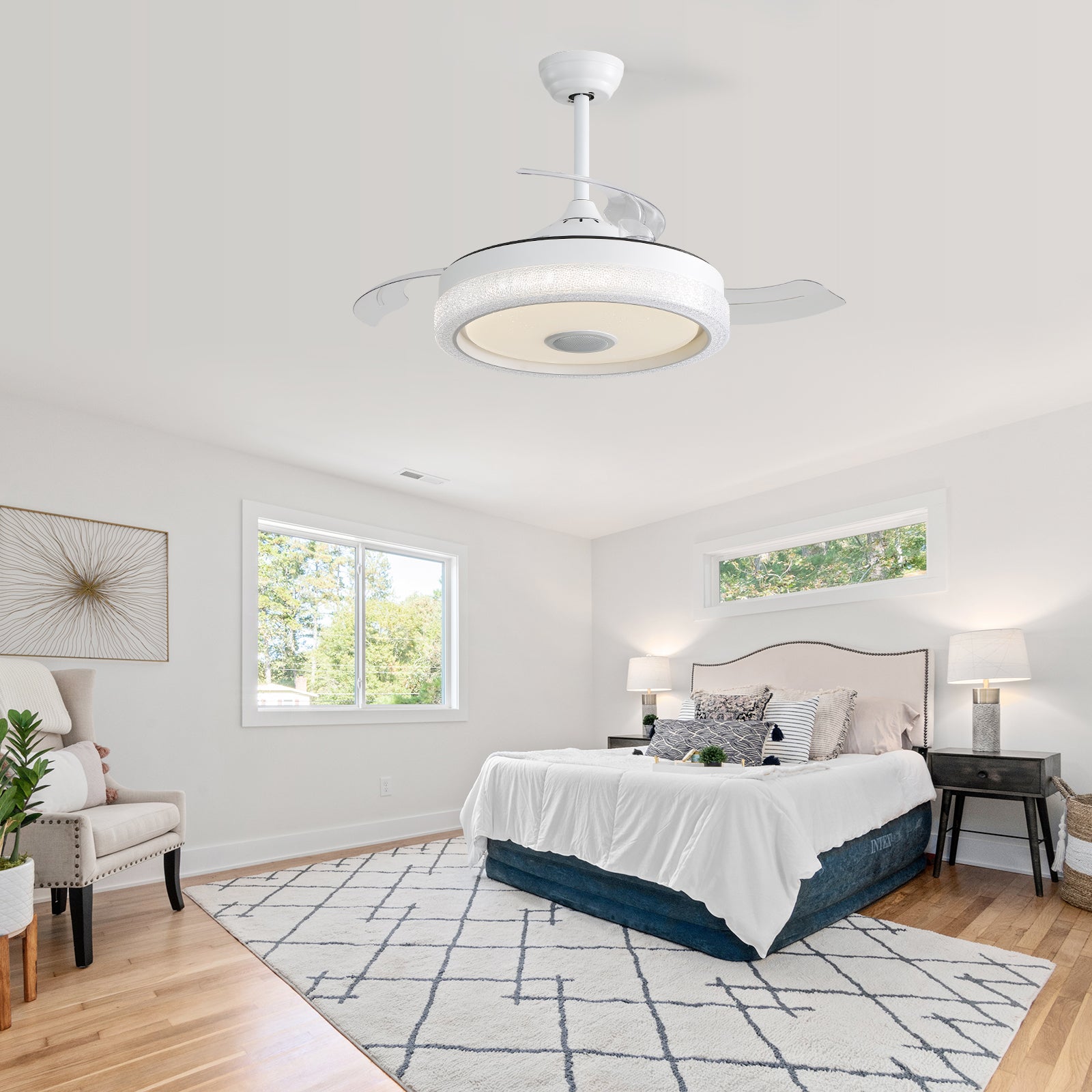 42 Inch Modern Invisible Ceiling Fan, 120v 3 Abs