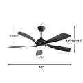 52 Inch Modern With 3 Color Dimmable 5 Abs Blades Remote Control Reversible Dc Motor With Led Light Black Abs