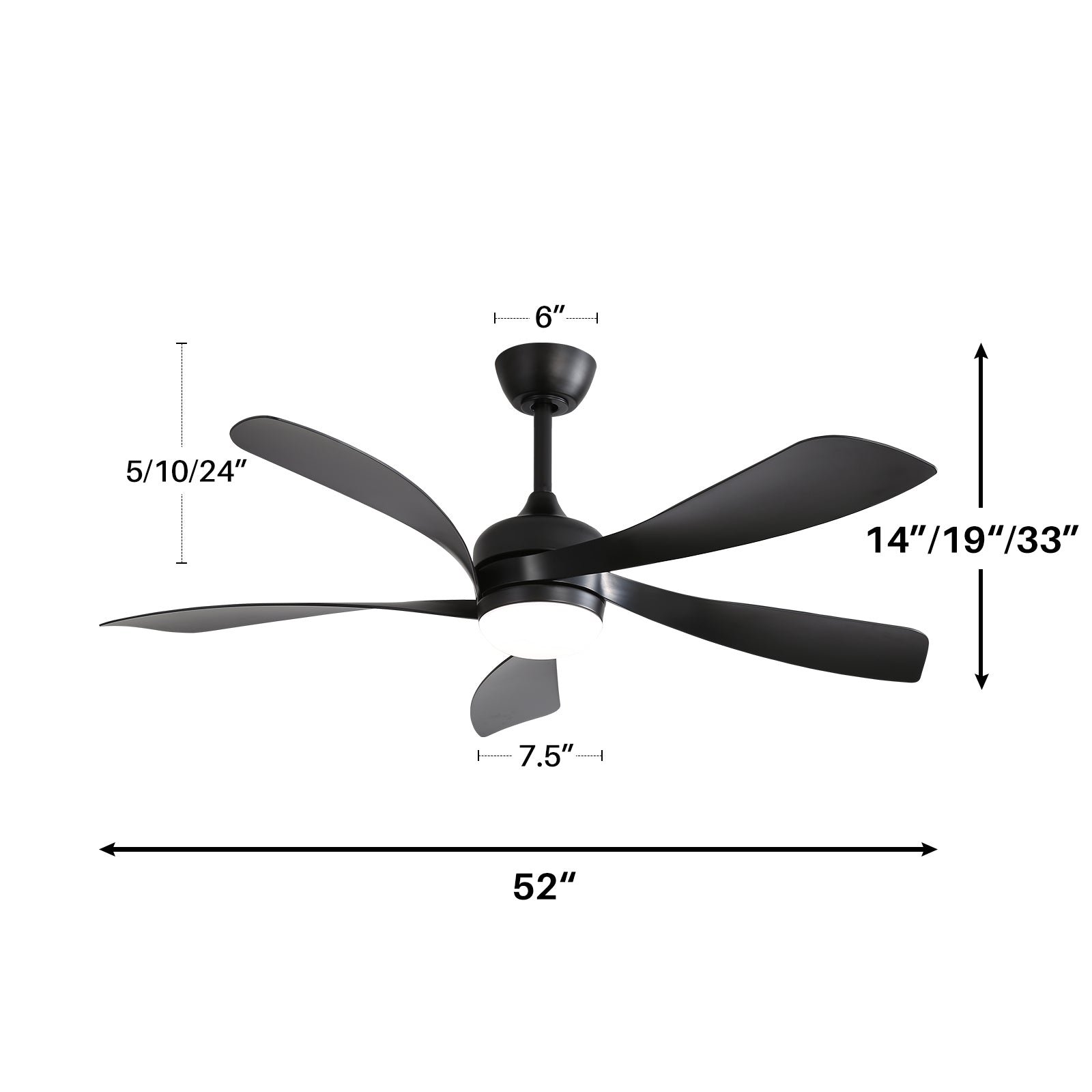 52 Inch Modern Ceiling Fan With 3 Color Dimmable 5 ABS black-abs