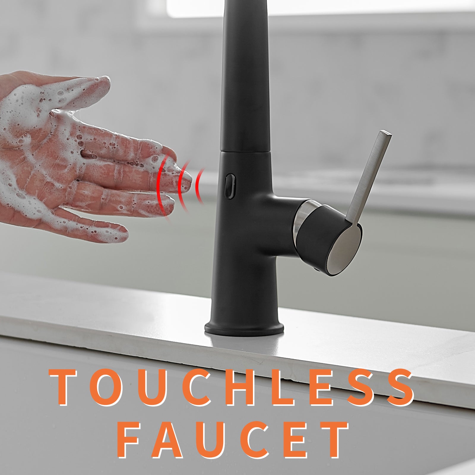 Touchless Kitchen Faucet,Hands Free Automatic Smart Kitchen Faucet Black Kitchen Contemporary Ceramic Brass