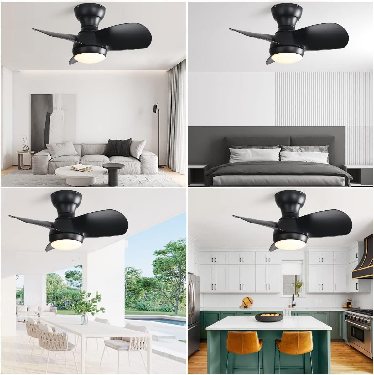 23 Inch Bedroom Ceiling Fan With 3 Color Dimmable 3 black-abs