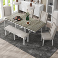 6 Piece Classic Dining Table Set, Rectangular Extendable Dining Table With Two 12