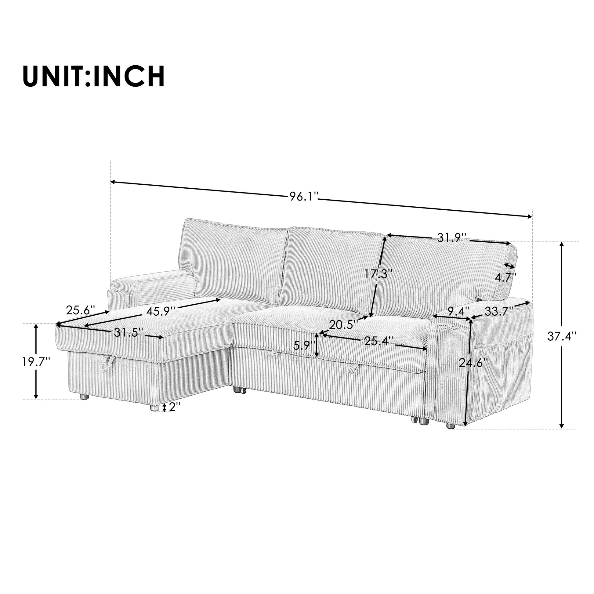 Upholstery Sleeper Sectional Sofa With Storage Bags And 2 Cup Holders On Arms Beige Wood Cushion Back Square Arms Polyester 3 Seat
