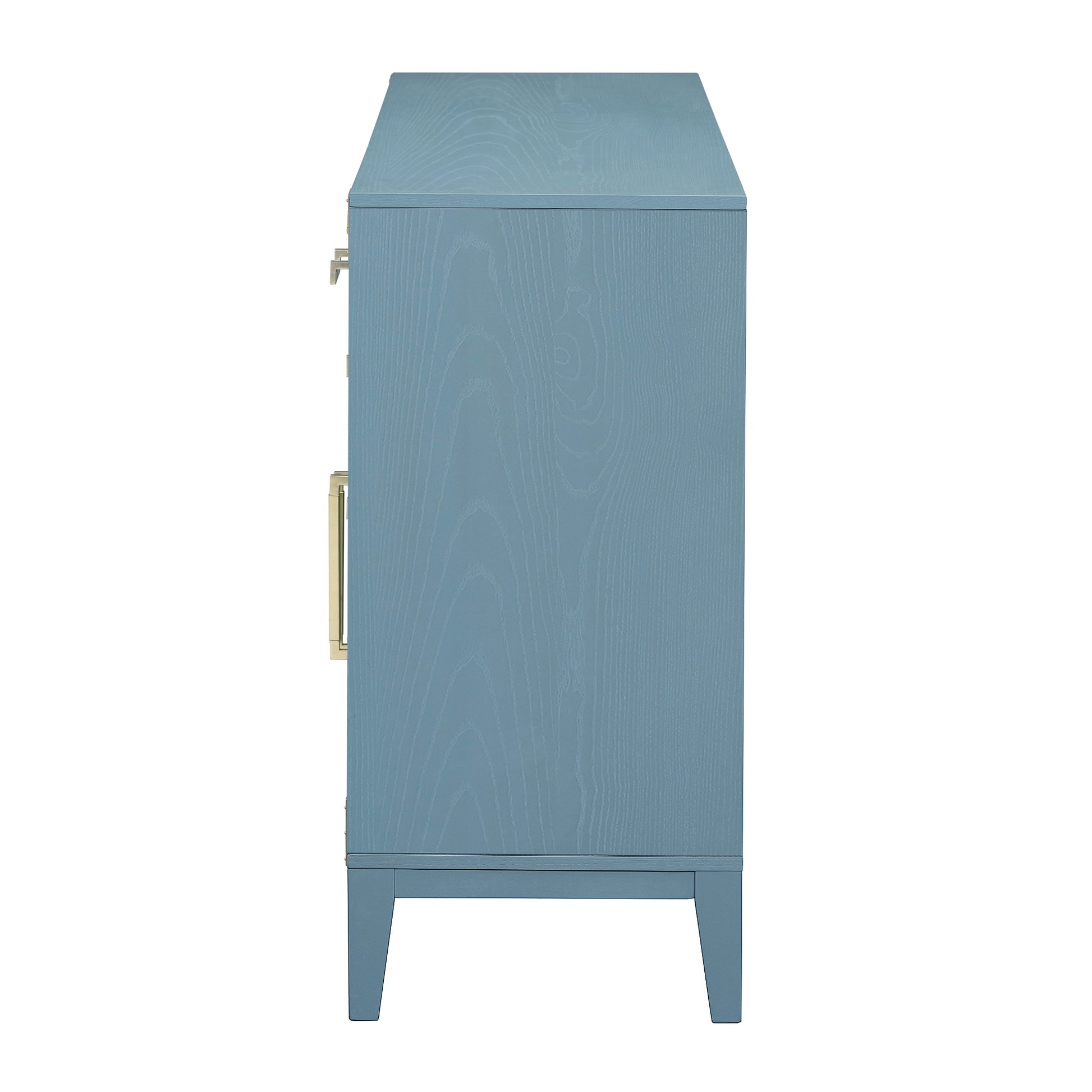 6 Drawer And 2 Cabinet Retro Sideboard With Extra Large Storage Space, With Gold Handles And Solid Wood Legs, For Kitchen And Living Room Antique Blue Antique Blue Solid Wood Mdf