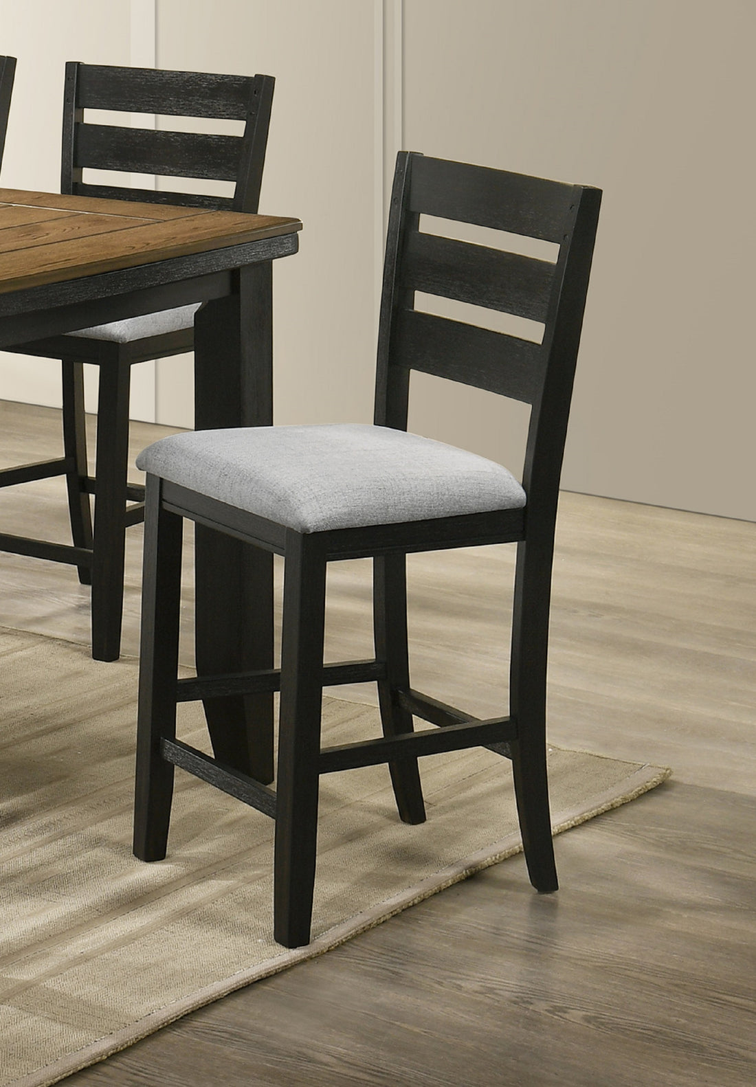 Contemporary Style Charcoal Finish Counter Height Dining Chair Bar Stool 2Pc Set Fabric Upholstery Wooden Furniture Charcoal Dining Room Contemporary,Farmhouse Dining Chairs Ladder Back Wood