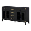 6 Drawer And 2 Cabinet Retro Sideboard With Extra Large Storage Space, With Gold Handles And Solid Wood Legs, For Kitchen And Living Room Black Black Solid Wood Mdf