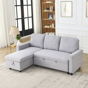 Fx 78.8" Reversible Sleeper Combo Sofa With Pullout Bed, Comfortable Linen L Shaped Combo Sofa Sofa Bed, Living Room Furniture Sets For Tight Spaces Light Gray Linen Wood Primary Living Space Foam Fabric 3 Seat