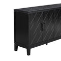 4 Door Retro Sideboard With Adjustable Shelves, Two Large Cabinet With Long Handle, For Living Room And Dining Room Black Black Mdf