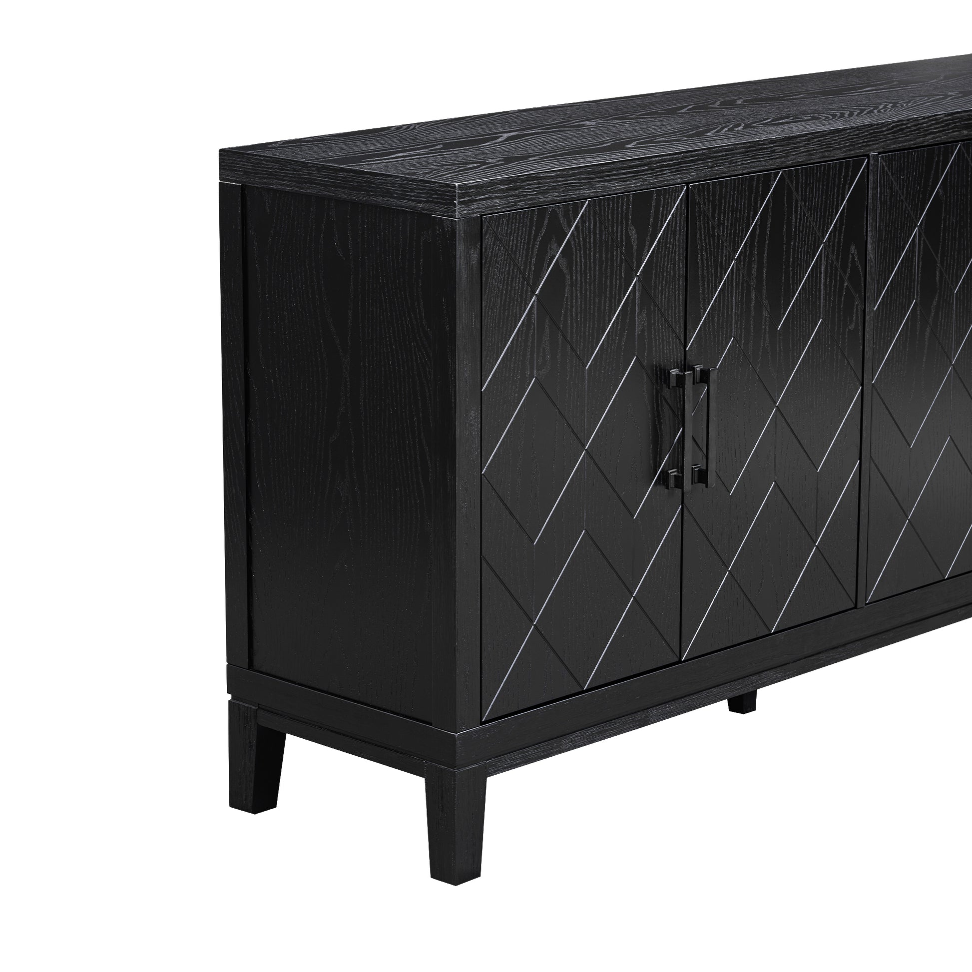 4 Door Retro Sideboard With Adjustable Shelves, Two Large Cabinet With Long Handle, For Living Room And Dining Room Black Black Mdf