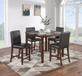 Classic Stylish Espresso Finish 5Pc Counter Height Dining Set Kitchen Dinette Faux Marble Top Table And 4X High Chairs Faux Leather Cushions Seats Dining Room Upholstered Chair Wood Espresso Solid Back Seats 4 Brown Wood Dining Room