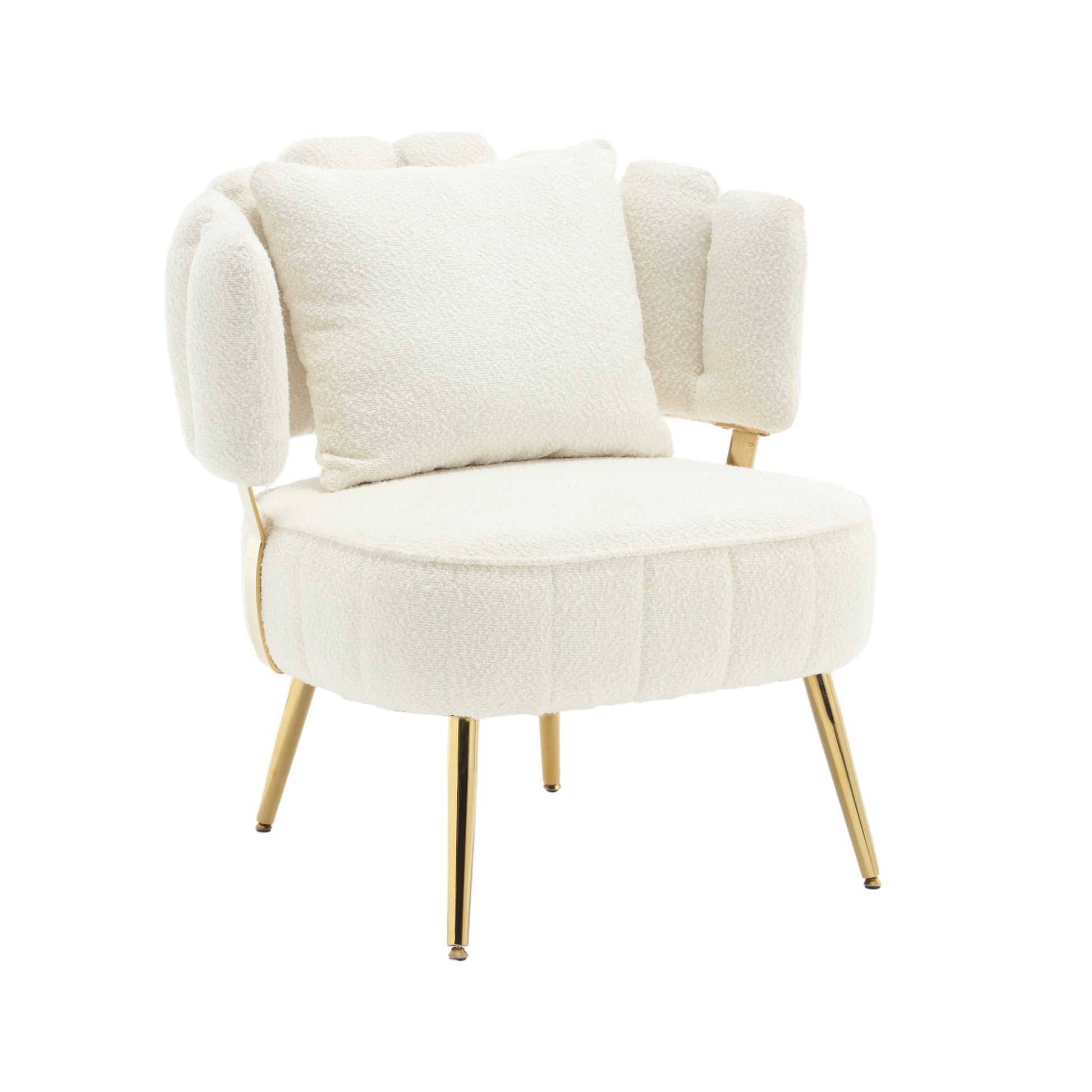 Coolmore Boucle Accent Chair Modern Upholstered Armchair Tufted Chair With Metal Frame, Single Leisure Chairs For Living Room Bedroom Beige Boucle