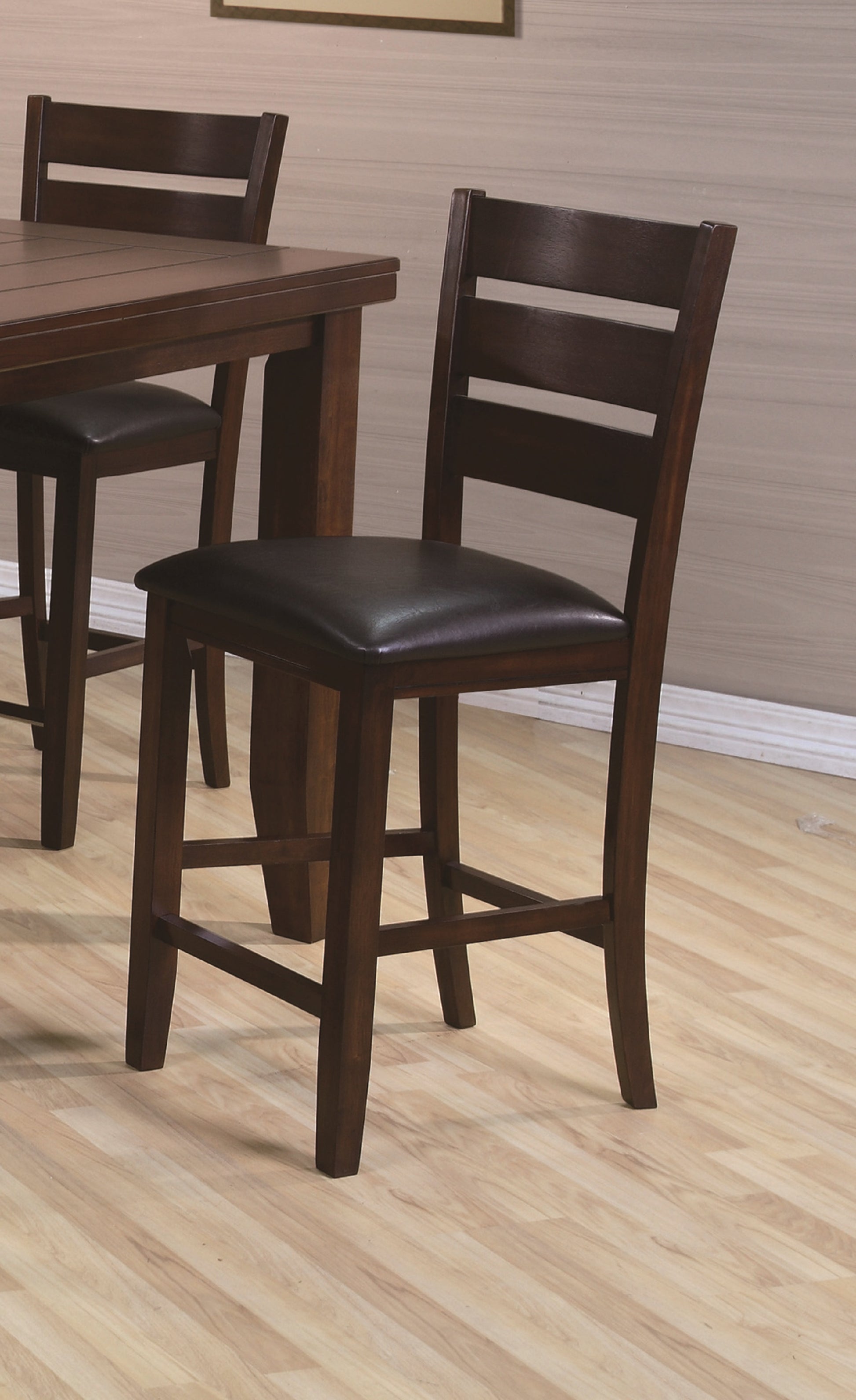 Contemporary Style Dark Brown Finish Counter Height Dining Chair Bar Stool 2Pc Set Faux Leather Fabric Upholstery Wooden Furniture Brown Dining Room Contemporary,Farmhouse Dining Chairs Ladder Back Wood