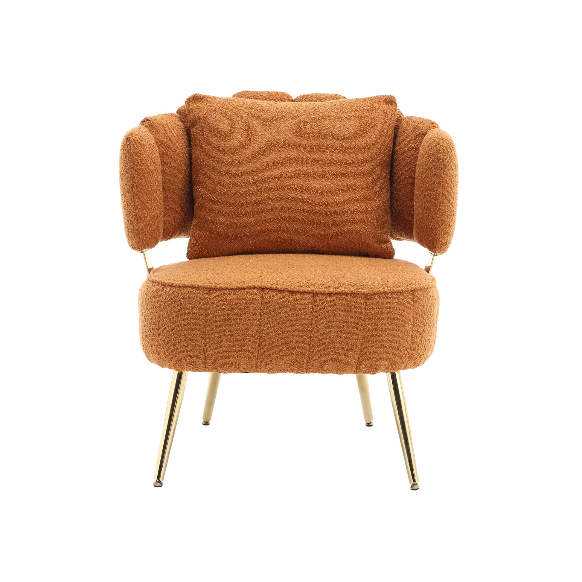 Coolmore Boucle Accent Chair Modern Upholstered Armchair Tufted Chair With Metal Frame, Single Leisure Chairs For Living Room Bedroom Orange Boucle