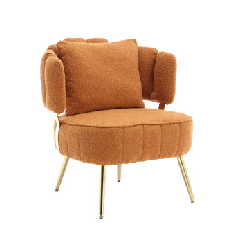 Coolmore Boucle Accent Chair Modern Upholstered Armchair Tufted Chair With Metal Frame, Single Leisure Chairs For Living Room Bedroom Orange Boucle