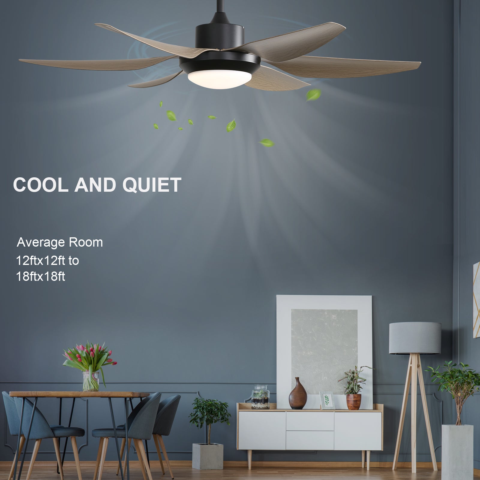54 Inch Indoor Ceiling Fan With Dimmable Led Light 5 black-abs