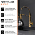 Touchless Kitchen Faucet,Hands Free Automatic Smart Kitchen Faucet Brushed Gold Kitchen Contemporary Ceramic Brass