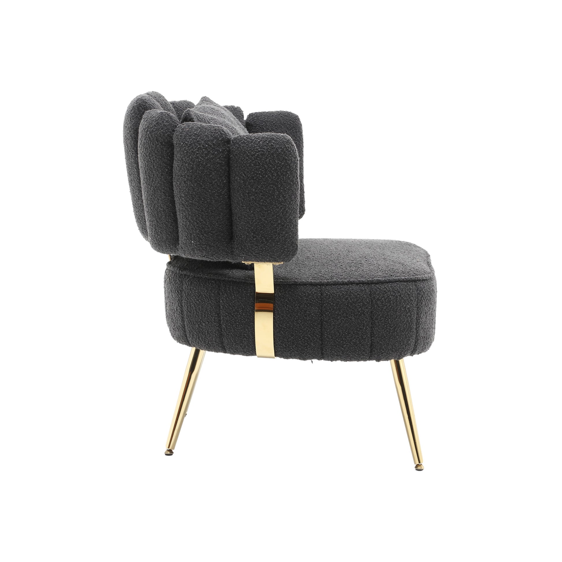 Coolmore Boucle Accent Chair Modern Upholstered Armchair Tufted Chair With Metal Frame, Single Leisure Chairs For Living Room Bedroom Black Boucle