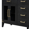 6 Drawer And 2 Cabinet Retro Sideboard With Extra Large Storage Space, With Gold Handles And Solid Wood Legs, For Kitchen And Living Room Black Black Solid Wood Mdf