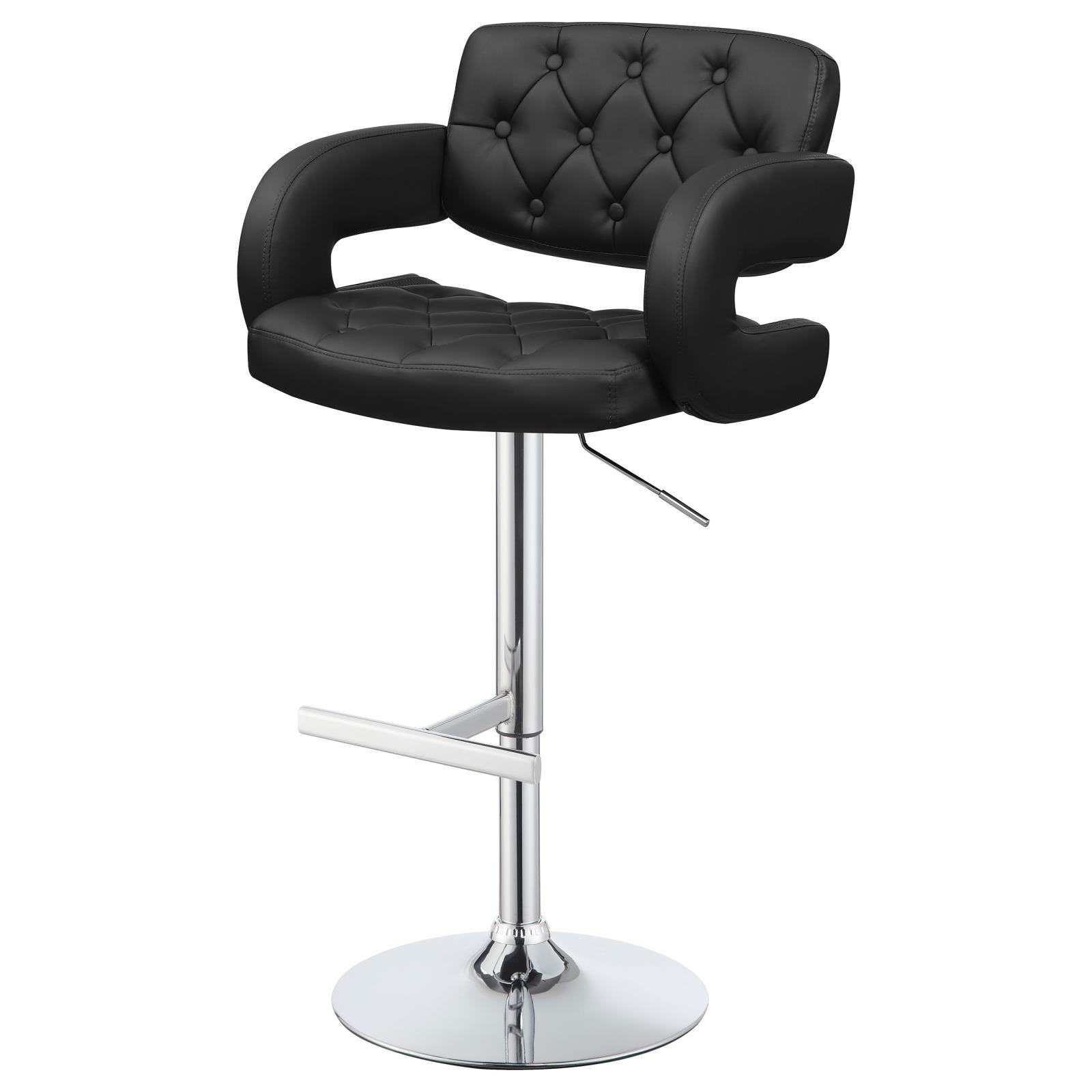 Black And Chrome Adjustable Bar Stool Solid Black Dining Room Foam Spot Clean Contemporary,Modern Bar Stools Tufted Back Foam Faux Leather