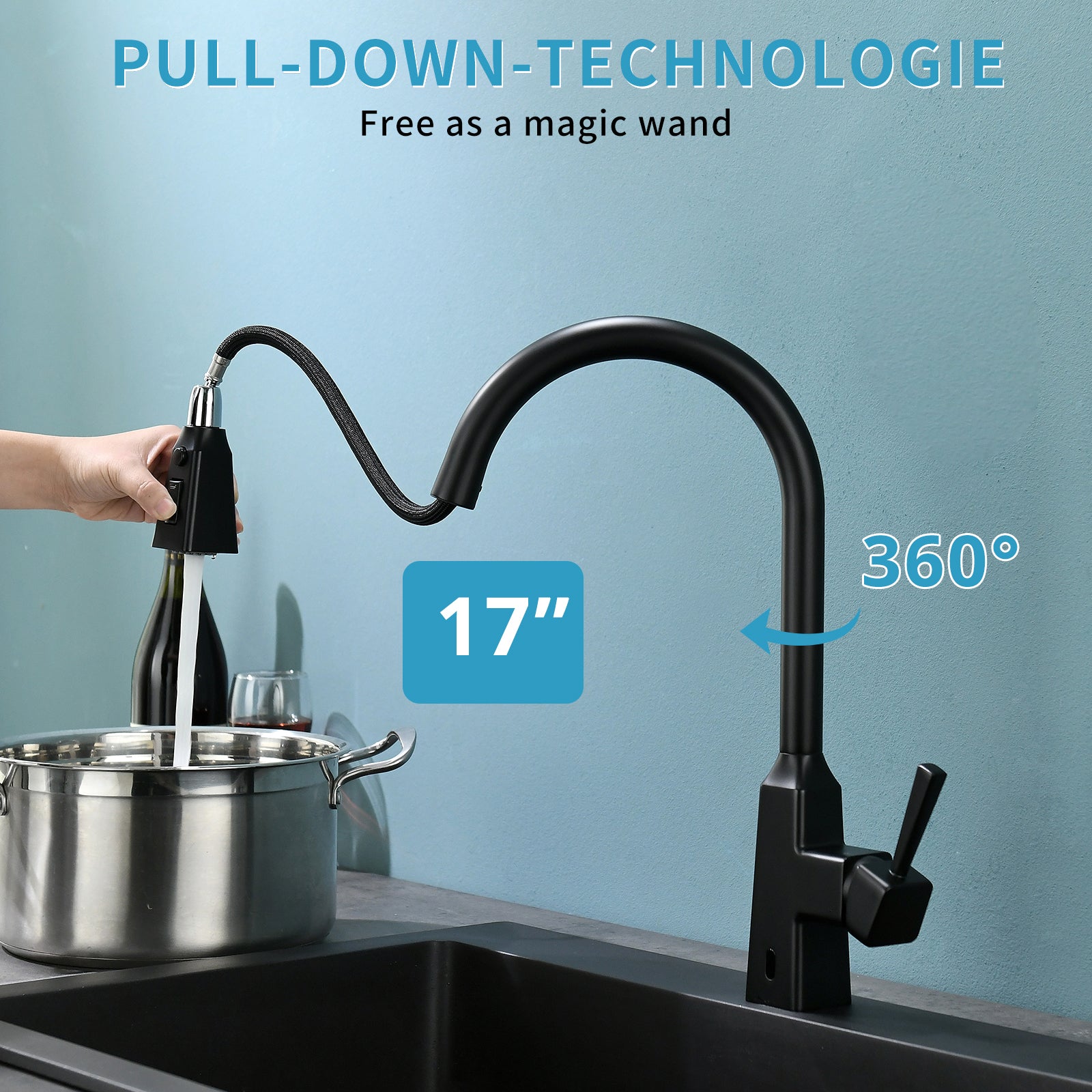 Touchless Kitchen Faucet,Hands Free Automatic Smart Kitchen Faucet Black Kitchen Contemporary Ceramic Brass