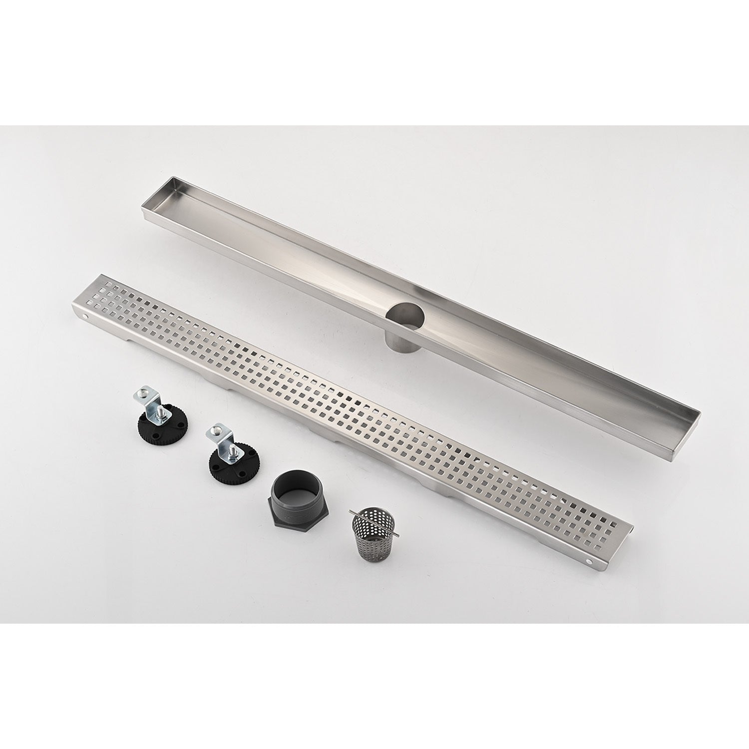 24 Inches Linear Shower Drain, Included Hair Strainer And Leveling Feet Brushed Nickel Stainless Steel