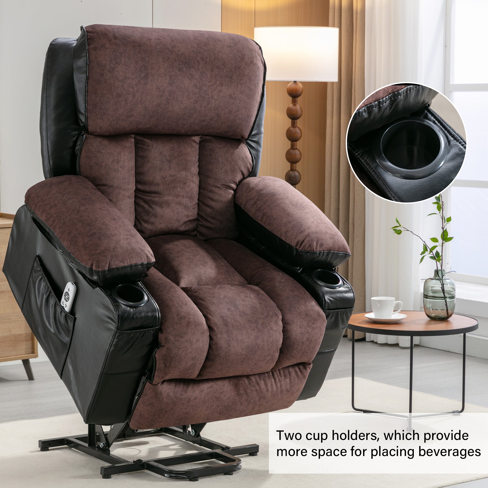 Power Lift Recliner Chair Recliners for Elderly with black+brown-power-push button-soft-heavy