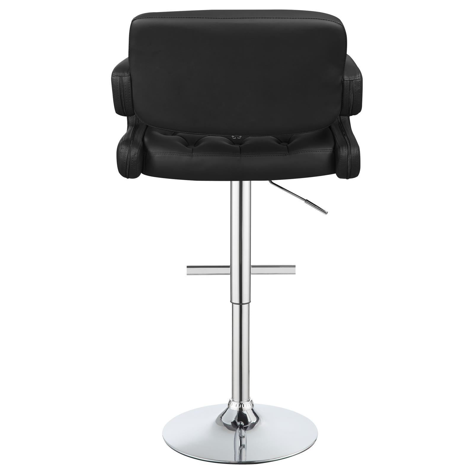 Black And Chrome Adjustable Bar Stool Solid Black Dining Room Foam Spot Clean Contemporary,Modern Bar Stools Tufted Back Foam Faux Leather