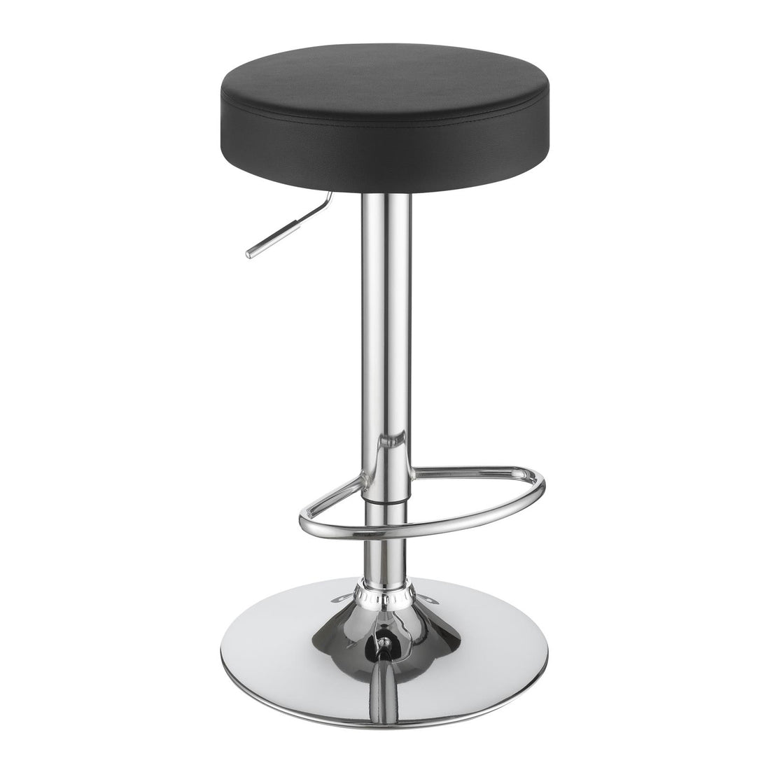 Black And Chrome Adjustable Hydraulic Bar Stool Black Silver Dining Room Foam Spot Clean Round Contemporary,Modern Bar Stools Foam Faux Leather