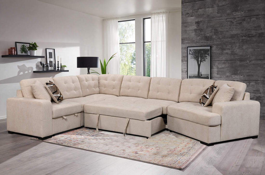 149" Oversized Sectional Modern Large Upholstered U Shape Sectional Sofa, Extra Wide Chaise Lounge Couch For Home, Bedroom, Apartment, Dorm, Office, Beige White Foam Upholstered