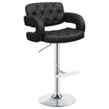 Black And Chrome Adjustable Bar Stool Solid Black Dining Room Foam Spot Clean Contemporary,Modern Bar Stools Tufted Back Foam Faux Leather