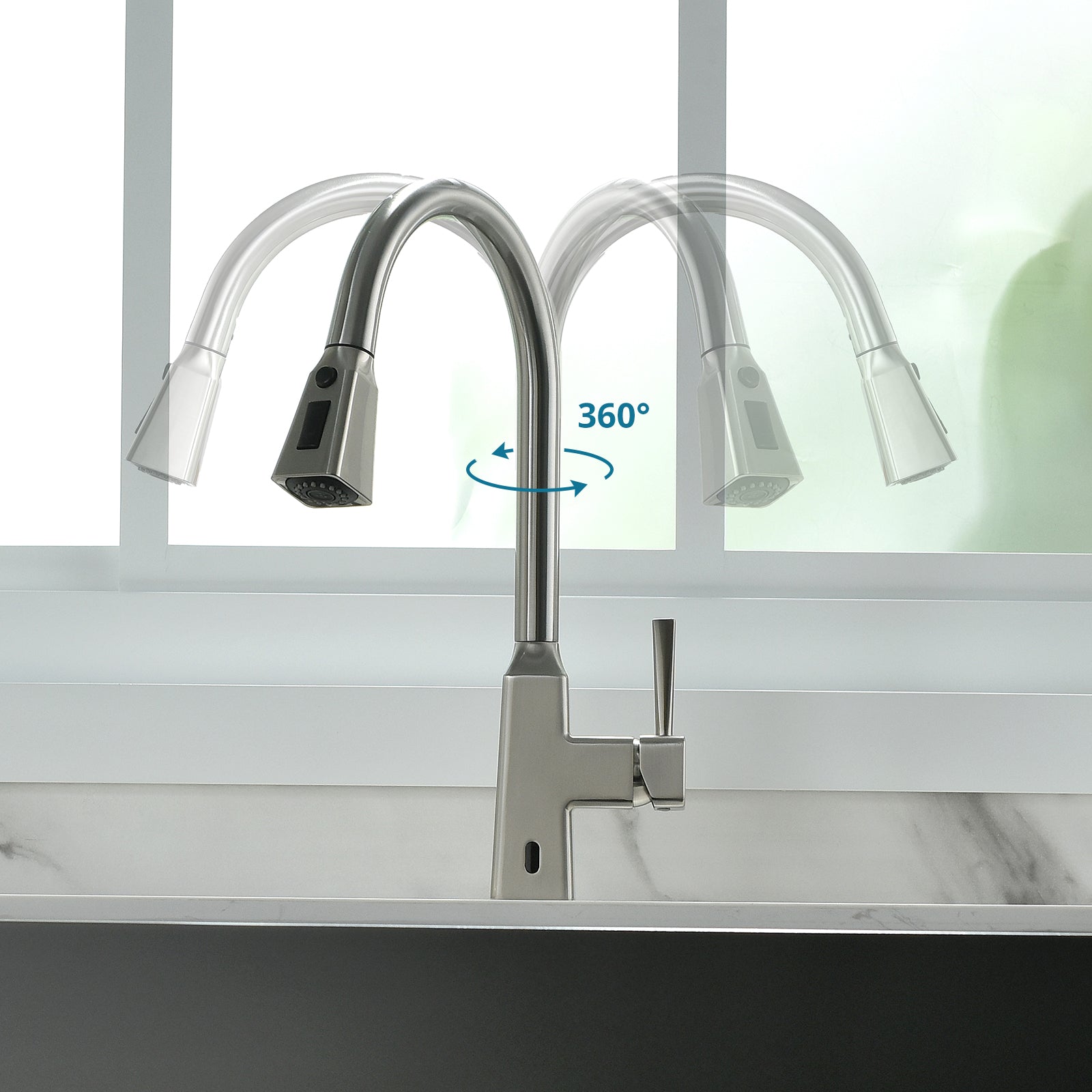 Touchless Kitchen Faucet,Hands Free Automatic Smart Kitchen Faucet Brushed Nickel Kitchen Contemporary Ceramic Brass