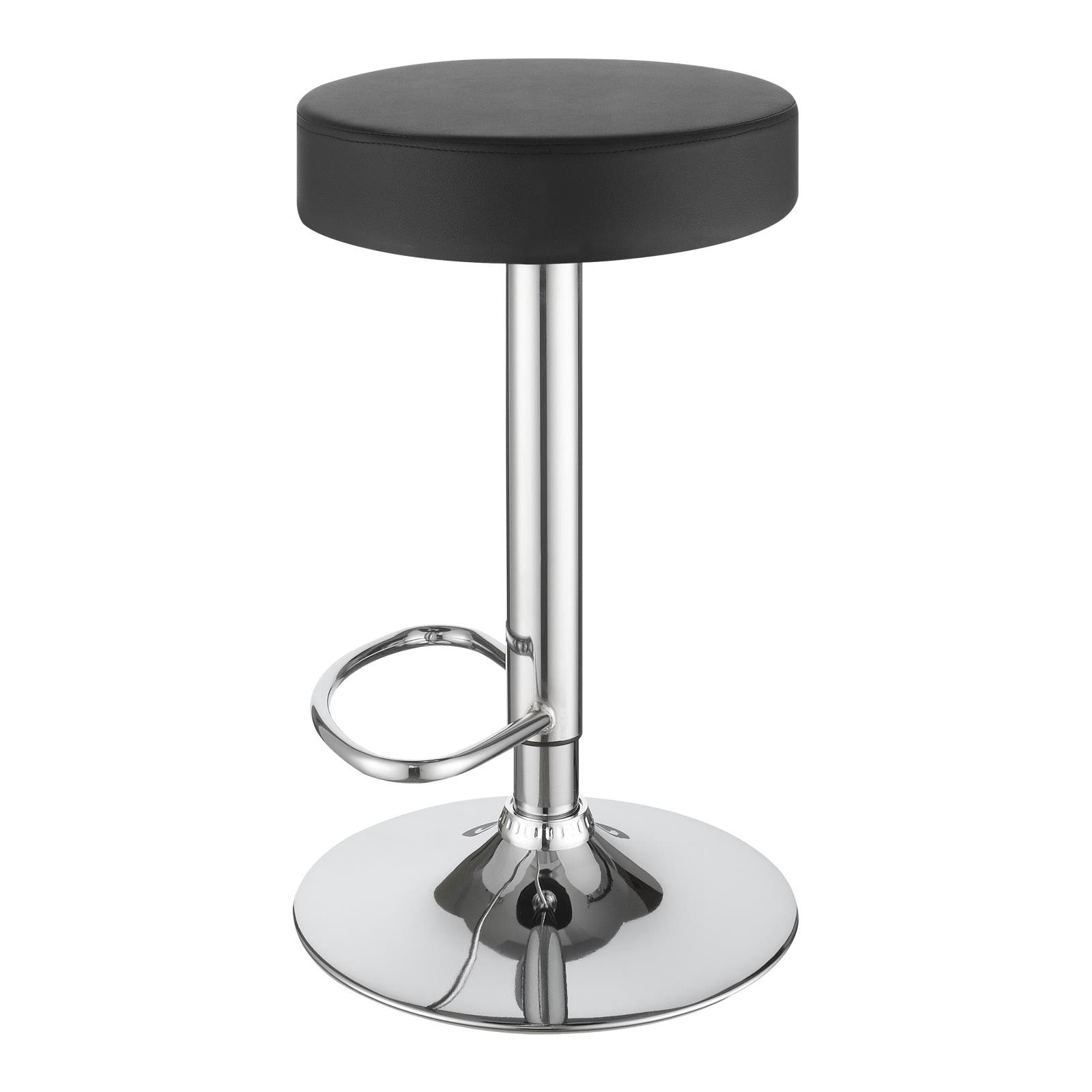 Black And Chrome Adjustable Hydraulic Bar Stool Black Silver Dining Room Foam Spot Clean Round Contemporary,Modern Bar Stools Foam Faux Leather