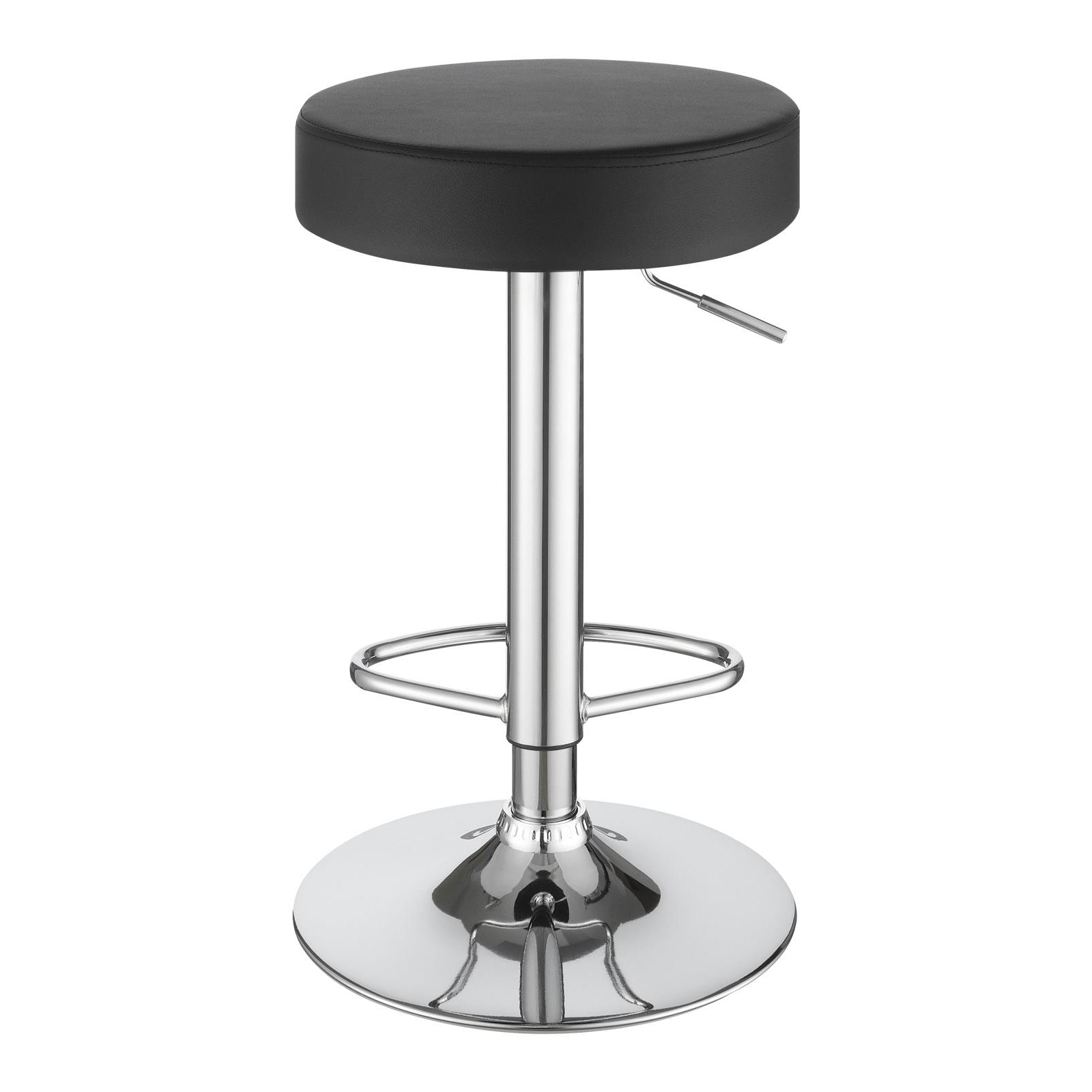 Black And Chrome Adjustable Hydraulic Bar Stool Black Silver Dining Room Foam Spot Clean Round Contemporary,Modern Bar Stools Foam Faux Leather