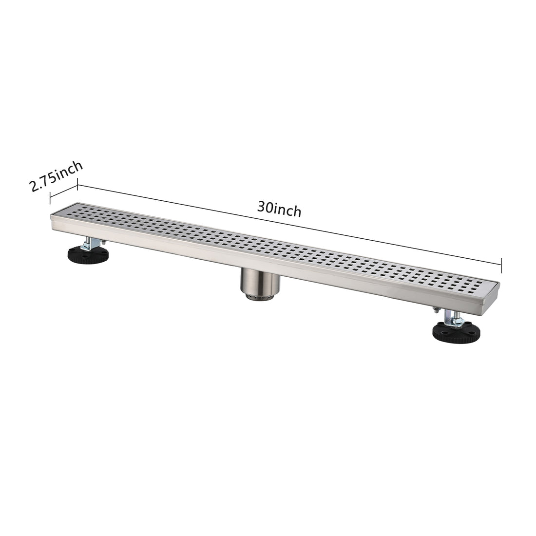 30 Inches Linear Shower Drain, Included Hair Strainer And Leveling Feet Brushed Nickel Stainless Steel