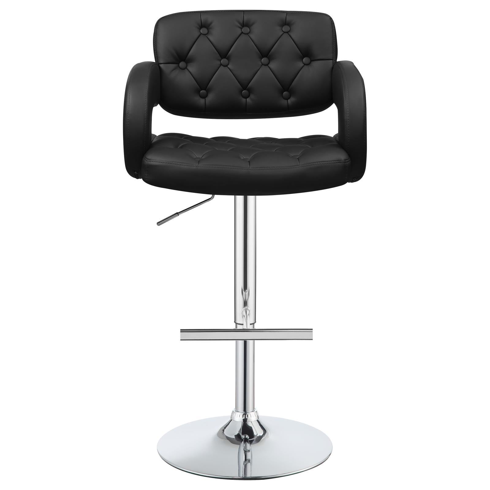 Black And Chrome Adjustable Bar Stool Solid Black Dining Room Foam Spot Clean Contemporary,Modern Bar Stools Tufted Back Foam Faux Leather