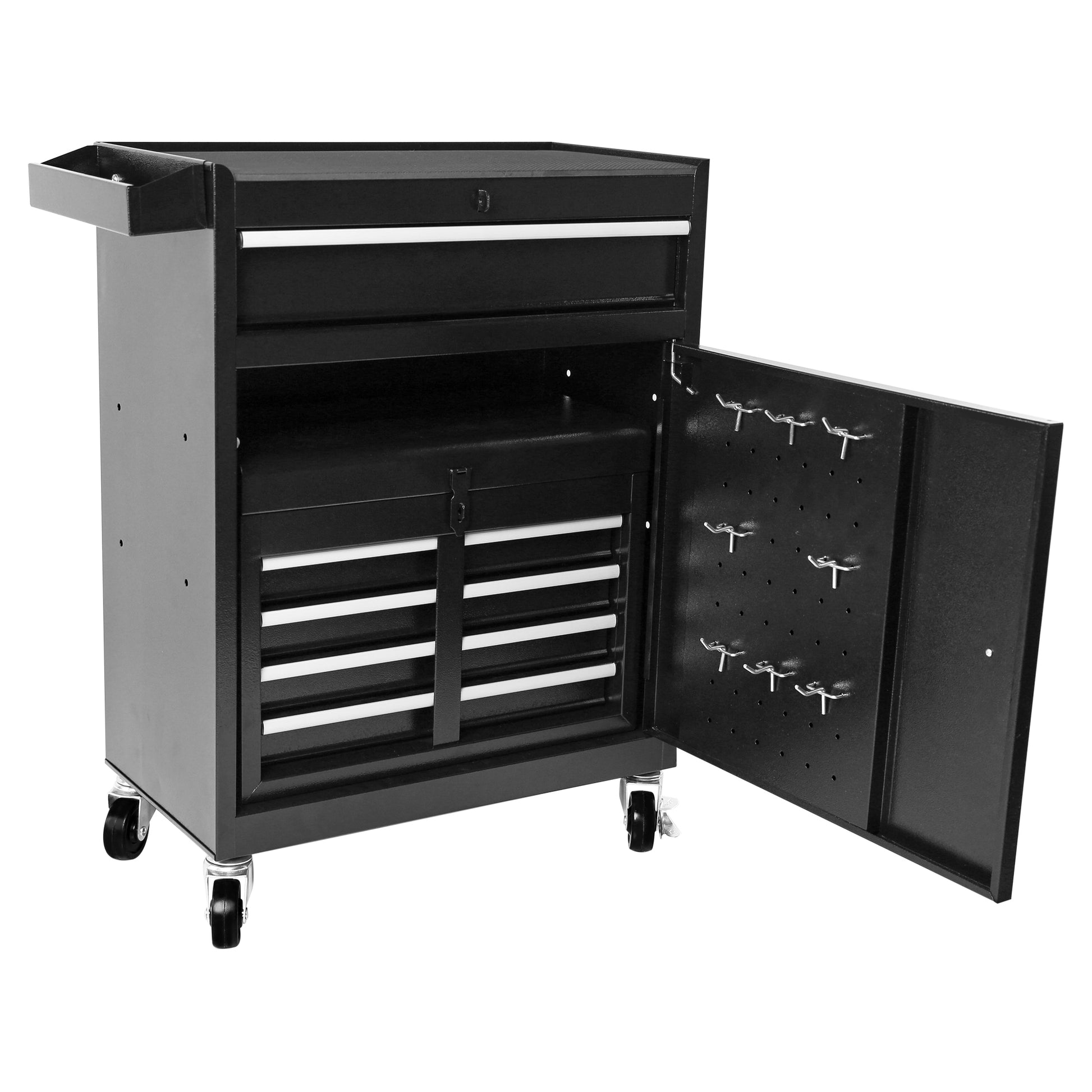 Rolling Garage Workshop Organizer Detachable 5 Drawer Tool Chest With Large Storage Cabinet And Adjustable Shelf, Black Black Steel